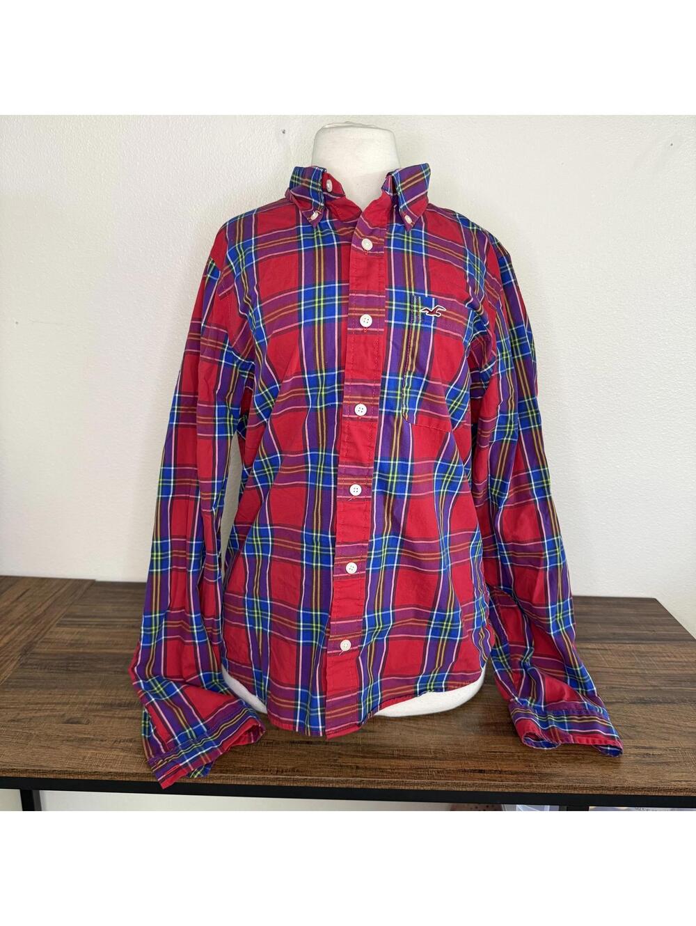 Hollister Red Plaid Button-Up Shirt Men's Size XL